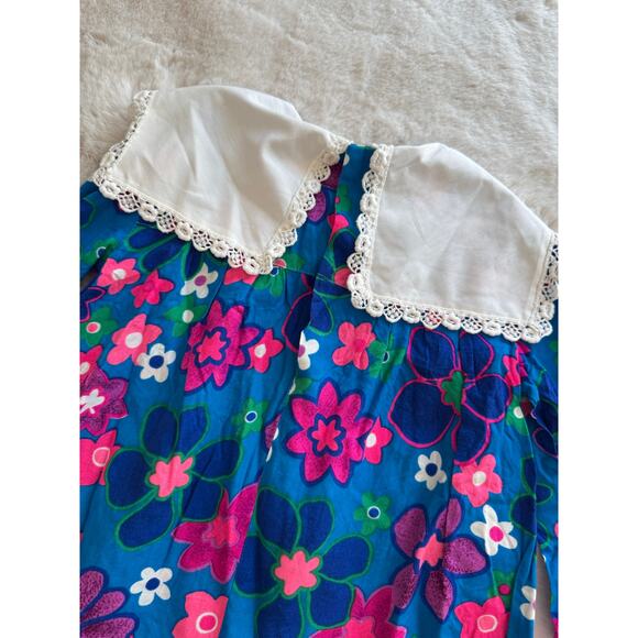 Vintage Bright Blue Pink Mod Floral Dress Size 3 - Picture 4 of 6